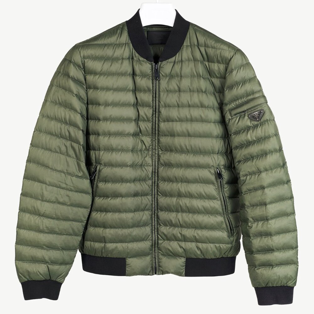 Prada Green Quilted Down Bomber Jacket